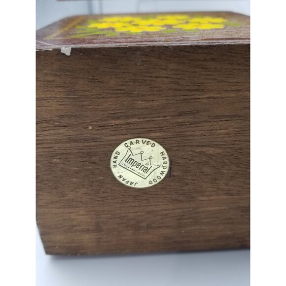 Imperial Hand Carved HardWood Canisters Yellow Flowers Japan Vintage Set nesting - Picture 11 of 16